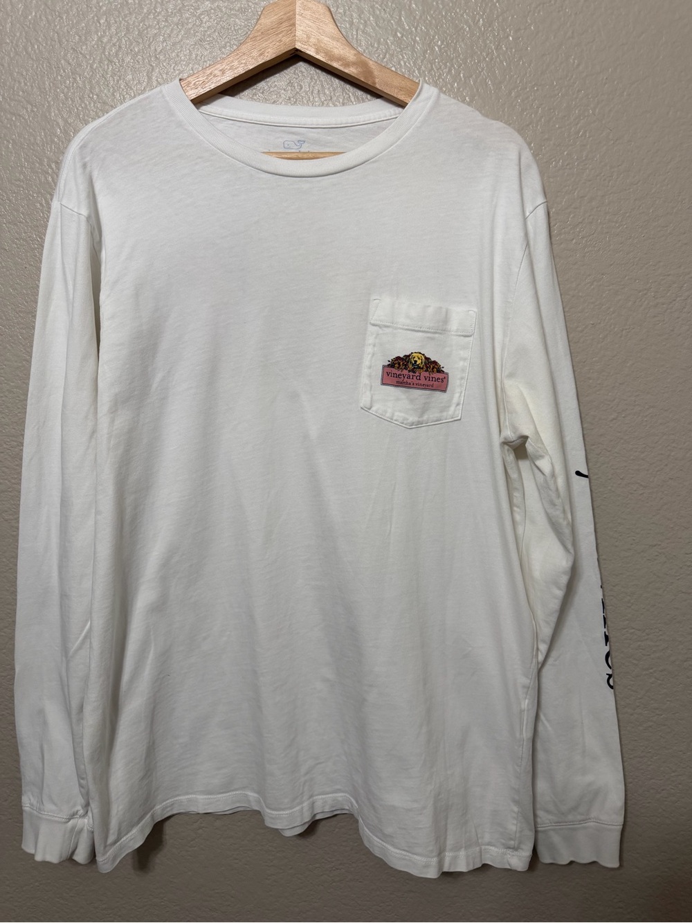 Vineyard Vines Men's L White Cotton Crew Neck Long Sleeve T-Shirt Golden Lab